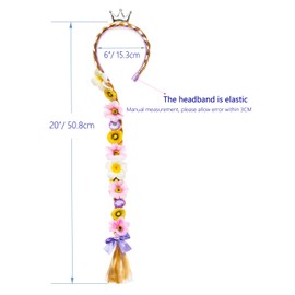 Party Chili Long Hair Princess Hairpiece Long Cosplay Braided Wigs for Girls Princess Dress Up Accessories (Rapunzel Flowers Headband)