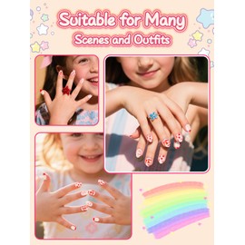 26 Pcs Press on Nails for Girls, EBANKU Fake Nails for Kids 5-12 Years Red Heart False Nails with Nail Glue, Short Full Cover Press on French Nails Tip for Child