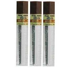 Pentel 0.3mm Size 2H Shade Hardness Pencil Refill Replacement Spare Leads Hi Pollymer Super For Automatic & Mechanical Pencils (Pack Of 3 Tubes - 36 Pieces)