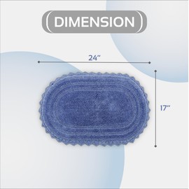 Better Trends Lilly Crochet 17x24 Oval Bathroom Rug & Reversible Bathroom Rugs, Bath mats for Bathroom, Luxurious 100% Cotton Bath Rug & Water Absorbent Bathroom Mat- Blue Bath Matt