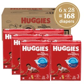 Huggies Size 3 Diapers, Little Snugglers Baby Diapers, Size 3 (16-28 lbs), 168 Count (6 Packs of 28), Packaging May Vary