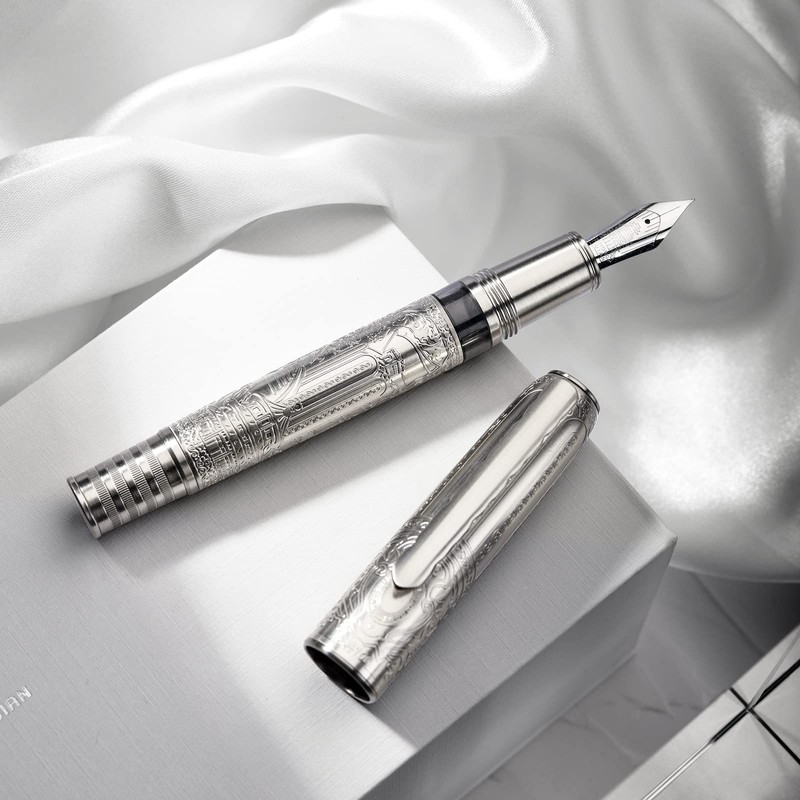 Hongdian 100 Piston Fountain Pen Silver Steel, Iridium Medium Nib