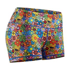 Tough Mode - Pantalones cortos de compresión para mujer, de tiro medio, 3 pulgadas, para correr, atletismo, para yoga, voleibol, WOD, Flor hippy de 3 pulgadas, S