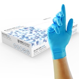 Unigloves Unicare Flex Nitrile Multipurpose Disposable Gloves, Powder Free, Ultra Lightweight, Box of 100 Gloves in Blue, Size Small (GS0212)