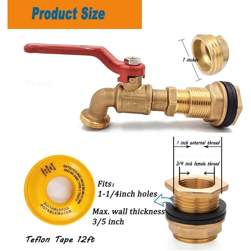 Rain Barrel Spigot, Brass Faucet Kit for Rain Water Barrel,