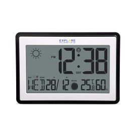 Explore Scientific Large Radio-Controlled Weather Clock for Wall and Table with DCF Radio-Controlled Clock, Thermometer and Hygrometer, Black, Large, RDC8002CM3000