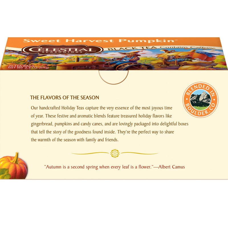 Celestial Seasonings Black Tea, Sweet Harvest Pumpkin, Contains Caffeine, 20