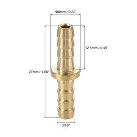 sourcing map Hose Barb Fitting, 3/16 to 3/16 Inch Brass Hollow Straight Quick Connector for Water Fuel Air Oil Gas