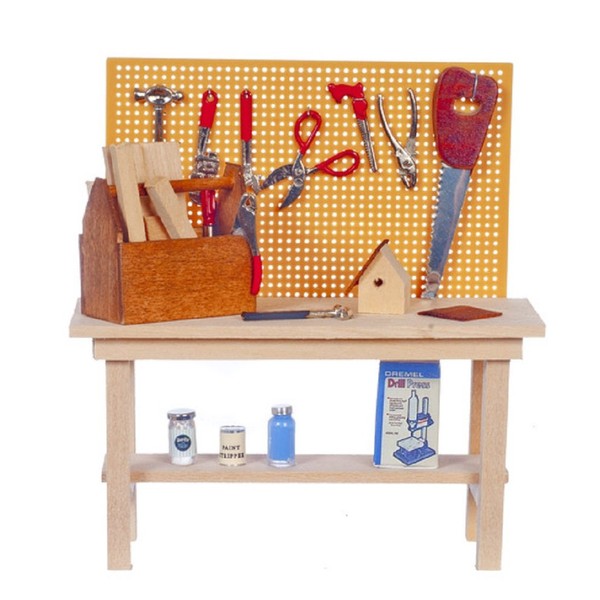 Dollhouse Miniature Workbench with Attached Accessories #SH0032