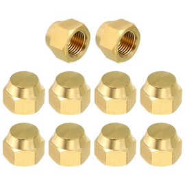 PATIKIL 5/16" Brass Flare Cap, 9/16-18UNF Female Thread 10Pcs SAE Flare Fitting 45 Degree Hex Pipe Fittings for Air Conditioner Refrigeration