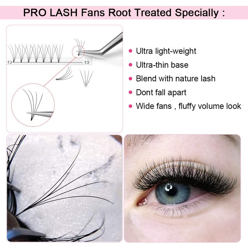 Fan Eyelash Extensions, 4D-C-0.07-14, Short, Ready-Made Volume Eyelashes, 0.07 C