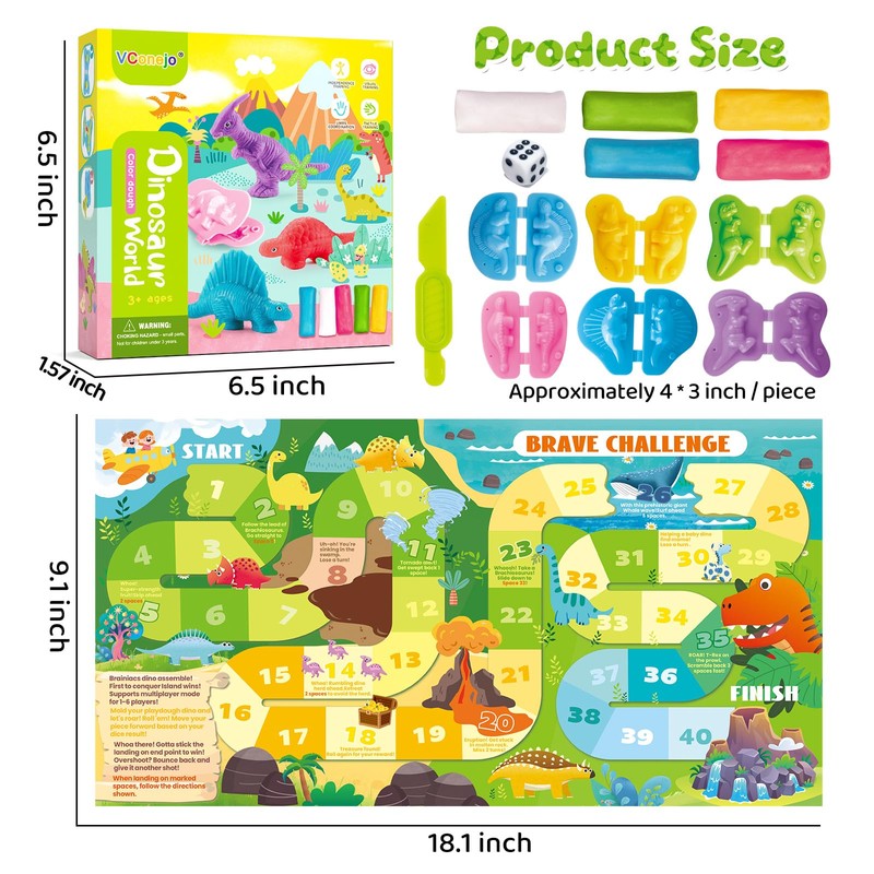 Dinosaur Playdough Sets for Kids Ages 2-4, Family Board Games