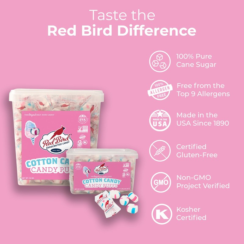 Red Bird Cotton Candy Flavored Candy, Puff Mints Individually Wrapped,
