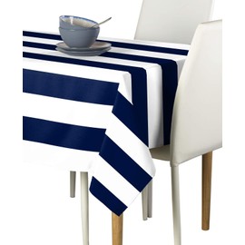 Fabric Textile Products, Inc. Navy & White Cabana Stripe Milliken Signature Tablecloths - Assorted Sizes (60"x84")