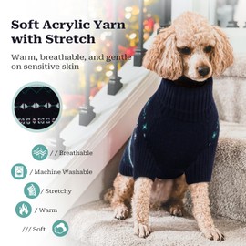 QBLEEV Dog Sweaters for Large Dogs, XL Dog Clothes Girl Boy, Turtleneck X-Large Christmas Outfit, Winter Warm Pullover Doggy Blue Sweater Dress for Acticve Breed, Soft Acrylic Cable Knitwear
