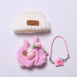 Cute Plush Doll Outfit Set, Pink Overall with White Hat,no Doll