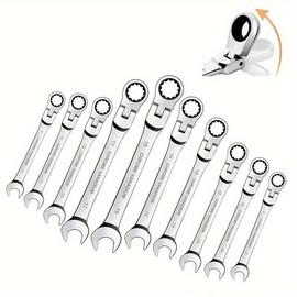 Flexible Head Ratchet Wrench Set, Ratcheting Wrench Set, Metric Chrome Vanadium Steel Combination Wrench Set, Hand Tools