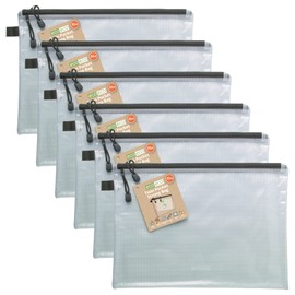 eco-eco A4 95% Recycled Twin Pocket Super Strong Bag, Waterproof Mesh Tuff Bag, Reinforced, Black Zip Closure, 2 Pockets (Pack of 6), eco062x6