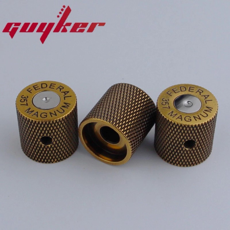 GUYKER 3PCS Electric Guitar Bass Knobs Antique Brass Bullet Case
