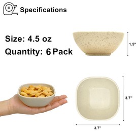 BGHEOUYV 6 Pack Small Bowls, 4.5 OZ Assorted Colors Dipping Sauce Cups, Ice Cream Bowls, Wheat Straw, Unbreakable, Plastic Prep for Side Dishes, Dessert, Snacks