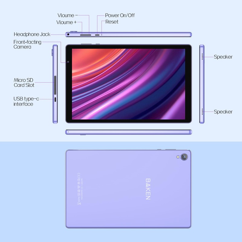BAKEN 10 Inch Tablet, Android 12 Tablets, 4(2+2) GB RAM,