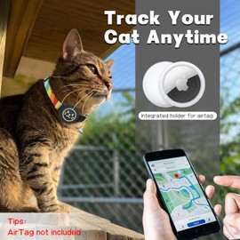 Supet Airtag Cat Collar with Soft Padding, Breakaway Cat Tracker Collar with Air Tag Holder, Luminous Cat Collar Airtag Holder, Rainbow, 7"-9"