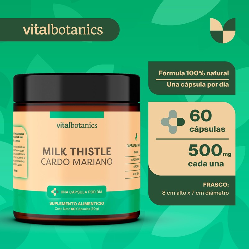 Milk Thistle. Cardo Mariano, Aloe Vera, Curcuma y Jengibre. Con