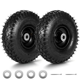 (2 Pack) 4.10/3.50-4 Tire and Wheel, 10-Inch Pneumatic Tire (Black)