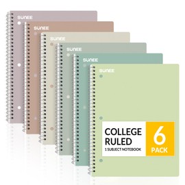 SUNEE Spiral Notebooks, 6 Pack, 1-Subject, College Ruled Paper, 8" x 10-1/2", 70 Sheets per Notebook, Assorted Aesthetic Colors Spiral Notebooks for School