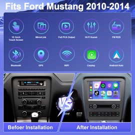 9" Inch Android 13.0 Car Stereo Compatibility Ford Mustang 2010-2014 Double Din Touch Screen Car Audio Receiver w/Wireless Carplay Android Auto GPS Navigation Bluetooth FM AM AHD SWC Backup Camera Mic