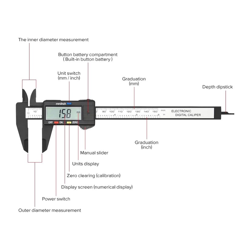 Large LCD Screen Digital Caliper, 150mm Caliper Measuring Tool, Inch/Millimeter