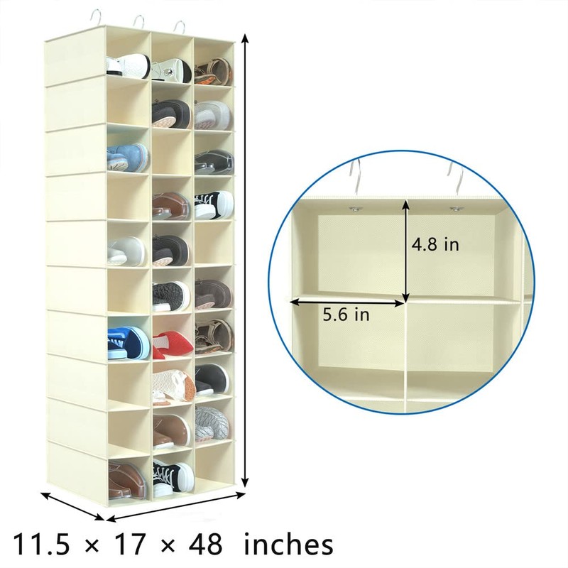 coastal rose Hanging Shoe Organizer for Closet, 30 Sections Hanging