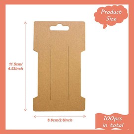 Doromy 100 Packs Hair Clip Display Cards Rectangular Hair Barrettes Jewelry Display Holder Brown Kraft Paper Cards Hair Bow Holder Cards 6.6X11.5cm for Hair Accessories Displaying Organizing Packaging