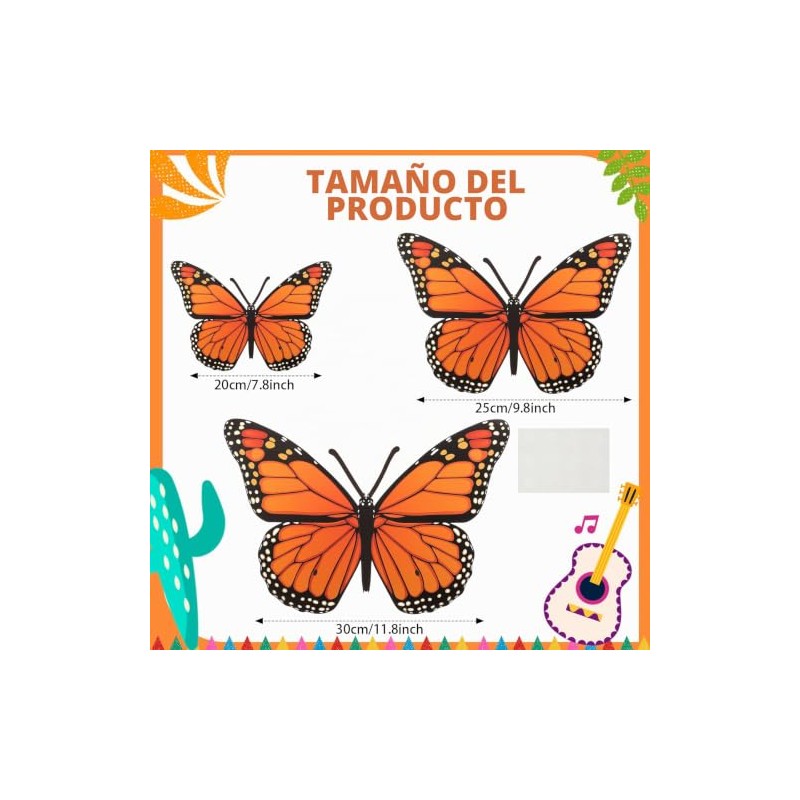 AmazingSpark - 12 decoraciones de mariposa monarca, naranja, 12/10/8