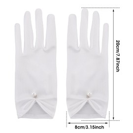 Lusofie White Satin Gloves with Pearly Short Wrist Length 1920s White Gloves Women Formal Opera Wedding Banquet Dress for Elegant Gown Bridal Dress Gloves Women Tea Party White Dress Gloves (White)