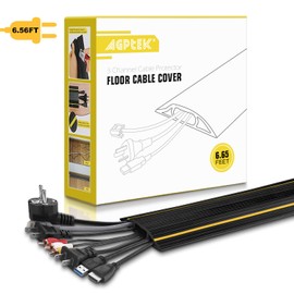 Floor Cable Cover, 6.5 Ft Floor Cord Protector 3 Channels Contains Cords, Cables and Wires, Perfect for Office, Home, Workshop, Warehouse, Concert, or Other Outdoor Surroundings (Black)