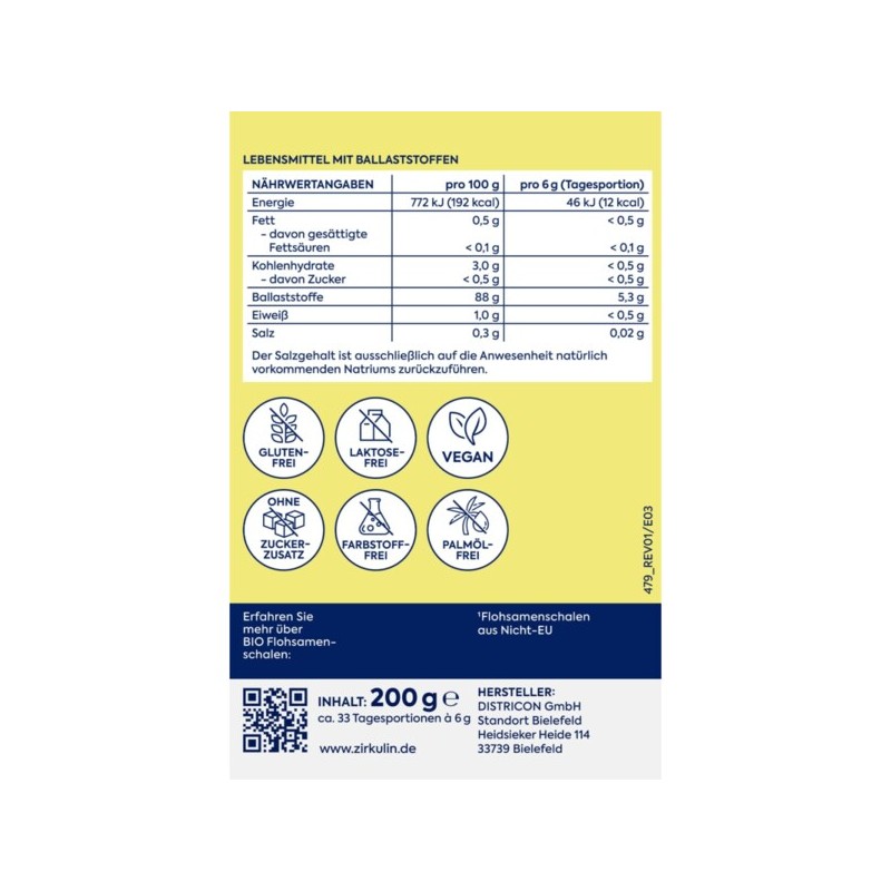 Zirkulin 지르쿨린 친자연 차전자피 가루 200g Zirkulin Natural Psyllium Husk