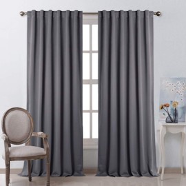 NICETOWN Bedroom Blackout Curtain Panels - (Gray Color) 52 x 108 Inch, 2 PCs, Insulating Energy Saving Solid Rod Pocket Blackout Drapes for Hall, Villa