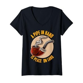 Womens A Pipe in Hand Is Peace on Land Pipe Smoking Design V-Neck T-Shirt