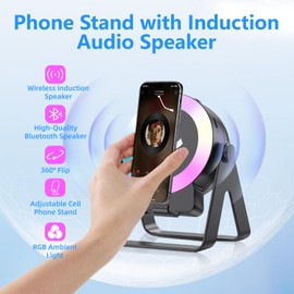 Dayear Phone Stand with Induction Audio Speaker, Phone Holder Support 360-degree rotation, RGB Lighting, Compatible with Phone, Pad, Android