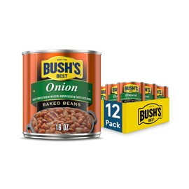 BUSH'S BEST 16 oz Canned Onion Baked Beans, Source of Plant Based Protein and Fiber, Low Fat, Gluten Free, (Pack of 12)
