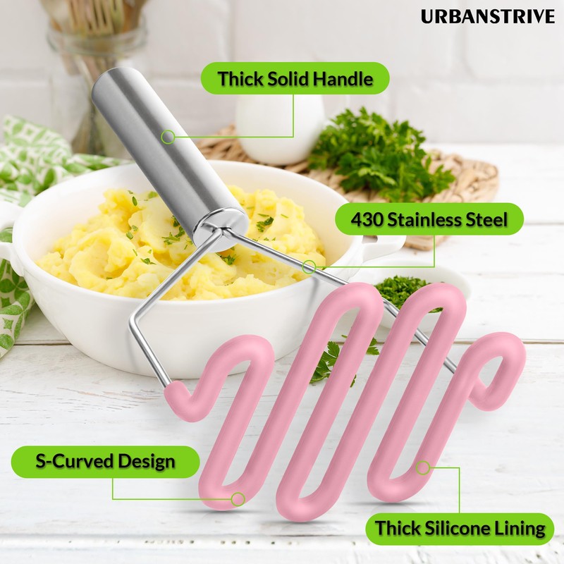 Urbanstrive Non-Scratch Silicone Potato Masher Kitchen Tool, Potatoes Masher Potato