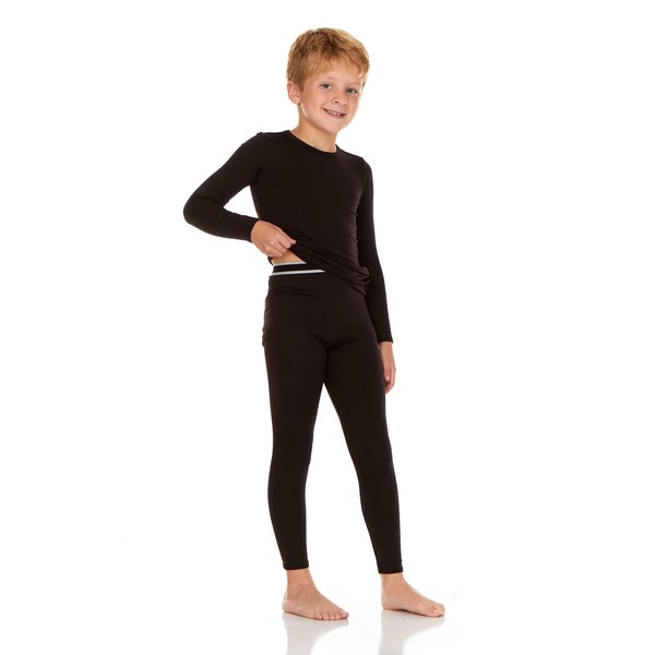 Thermajohn Boys Thermal Underwear Set for Kids Long Johns Underwear for Boys Thermal Top and Bottom Set for Winter (Black, Medium)
