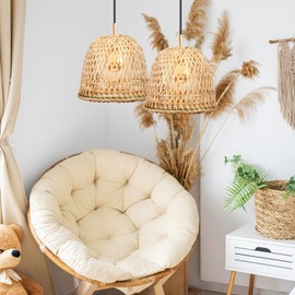 TOVINANNA 2pcs Bamboo Woven Lampshade, Rustic Handwoven Pendant Lampshade Wall Fixtures for Ceiling Pendant Lamp Shade Chandelier Ceiling Lamp for Restaurant, Corridor, Living Room