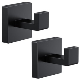 Kruodop 2 PCS Towel Hooks for Bathroom, Wall Mount Towel Holder, Black Matte Wall Robe Hook,Square Stainless Steel Door Hanger Towel Hook for Kitchen, Bedroom,Hotel,Pool,Coats