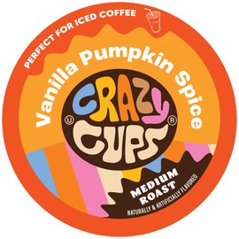 Crazy Cups Flavored Coffee Pods, Vanilla Pumpkin Spice Coffee, Single Serve for Keurig K Cups Machines, Hot or Iced Medium Roast In Recyclable Pods, 22 Count