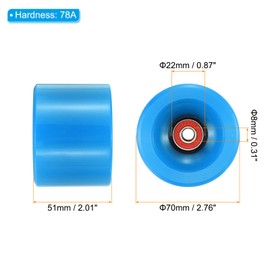 PATIKIL 70mm 78A Longboard Wheels with Red ABEC-9 Bearings, 4 Pack Soft Cruiser Wheels Street Wheels for Skateboards Skateboard Wheel PU, Blue