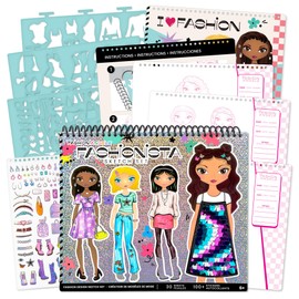 Fashion Angels Fashion Design Sketch Portfolio for Kids - Fashion Design Sketch Book for Beginners, Fashion Sketch Pad with Stencils and Stickers for Kids 6 and Up, Brown