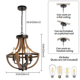 SEEBLEN Farmhouse Vintage Chandelier Pendant Light for Dining Room,4-Light Rustic Flush Mount Ceiling Light,Metal in Antique Bronze Pendant Chandelier for Entryway Bedroom Dining Room Hallway.