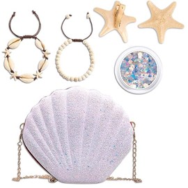 Women's Clutch Glitter Shell, Women's Clutch Glitter Shell Evening Bag, Women's Mermaid Costume - Siren Costume Including Shell Bracelets, Sea Star Hair Clip, Bag and Glitter